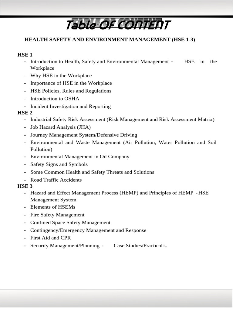 HSE Management in the Workplace Guide | PDF | Occupational Safety And ...