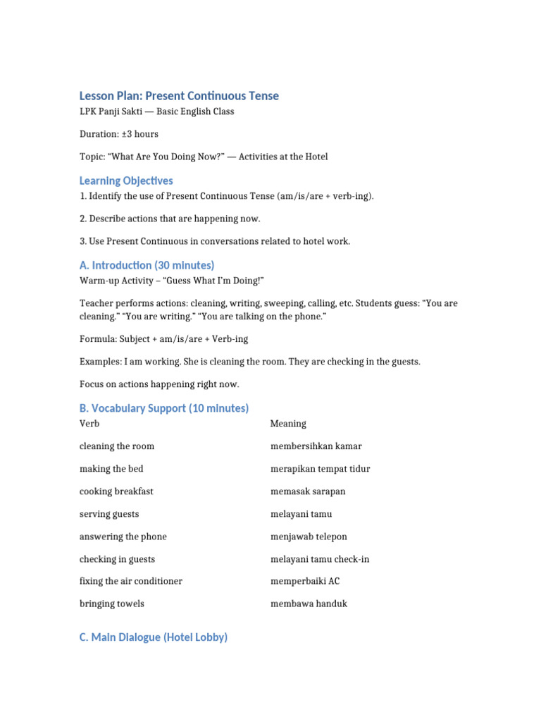 Present Continuous Tense Lesson Plan | PDF | Linguistic Morphology ...