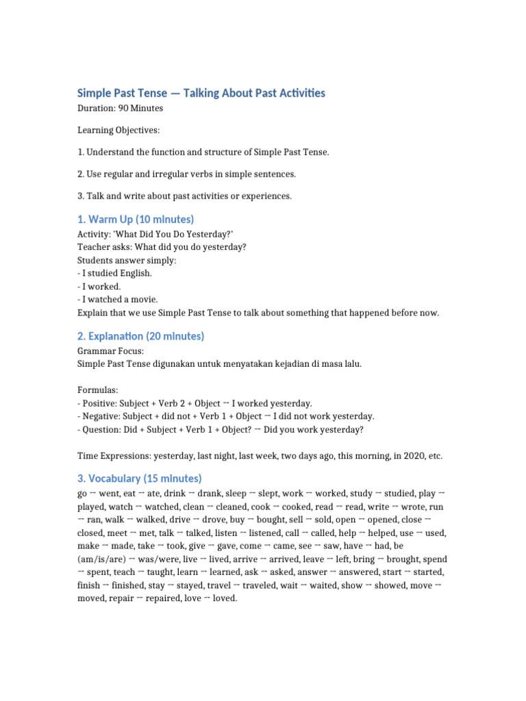 Mastering Simple Past Tense Basics | PDF | Grammatical Tense | Verb