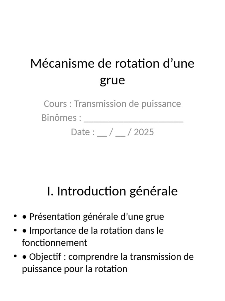 Mécanisme de rotation d'une grue | PDF