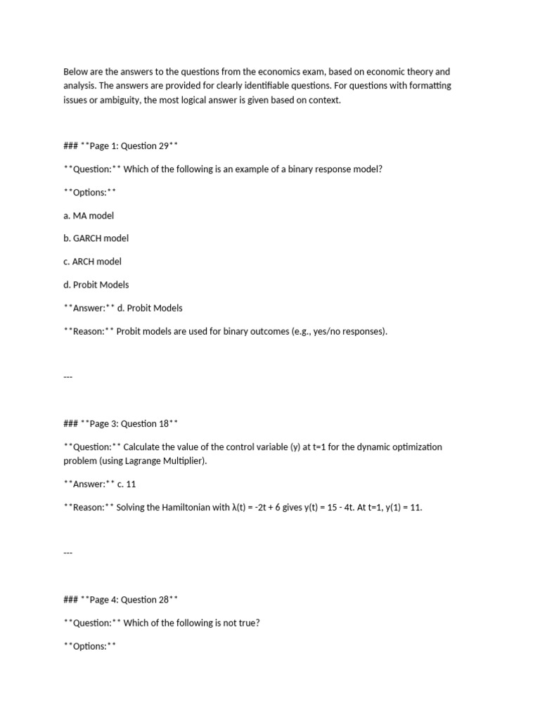 Economics Exam Answers and Analysis | PDF | Monopoly | Demand For Money