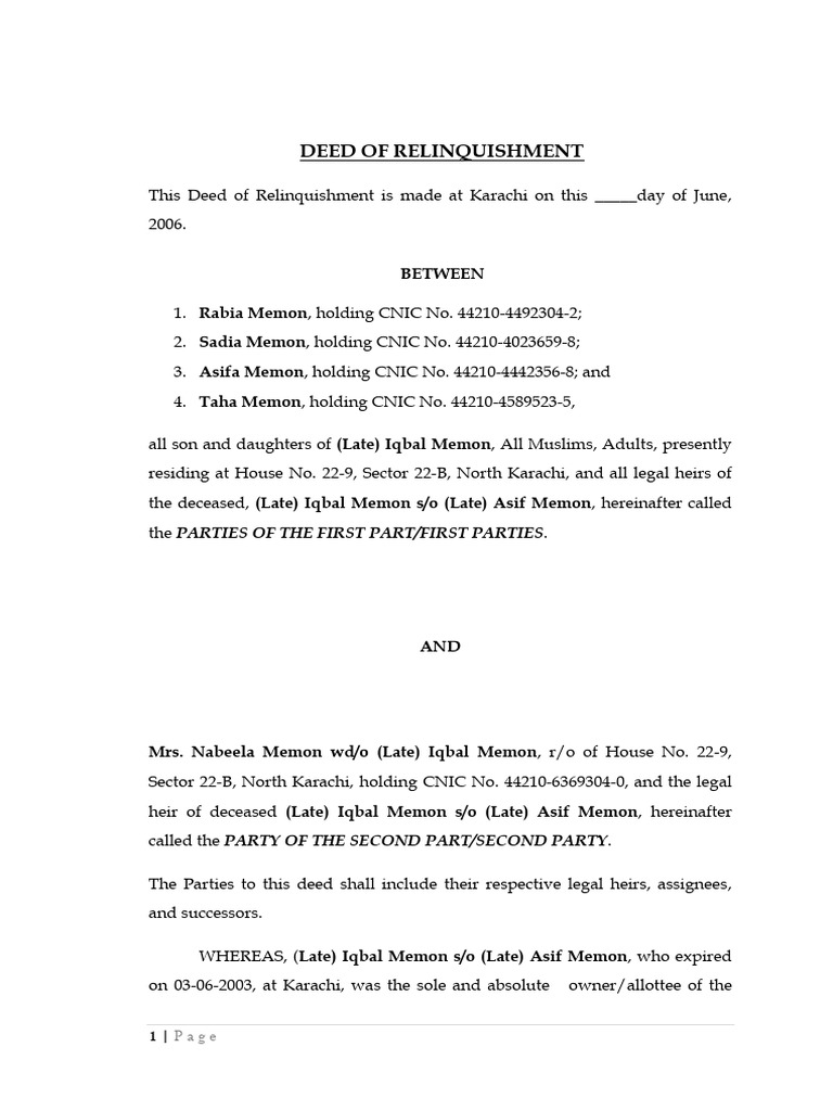 Relinquishment of Property by Heirs | PDF | Justice | Crime & Violence