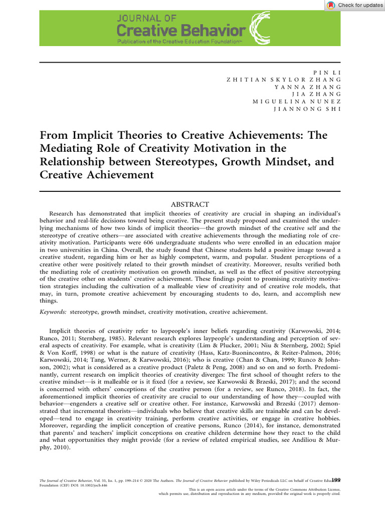 Creativity Motivation and Achievement Insights | PDF | Psychological ...