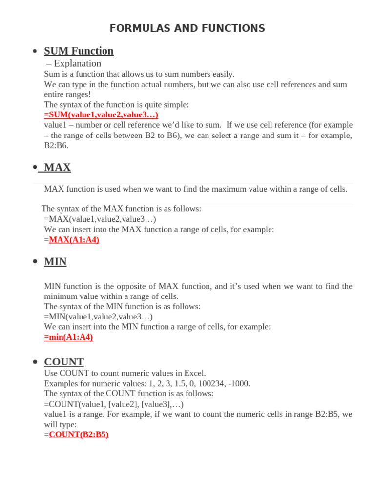 Formulas and Functions | PDF | Software Engineering | Computer Programming
