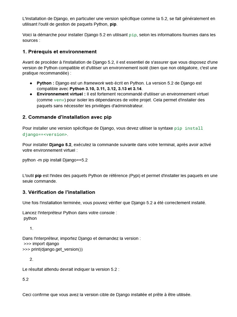 Installer Django 5.2 et créer un projet | PDF | Bases de données ...