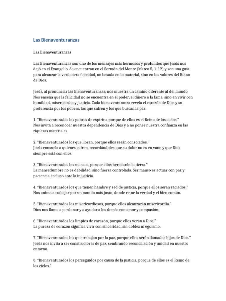Bienaventuranzas: Camino a la Felicidad | PDF | Bienaventuranzas ...