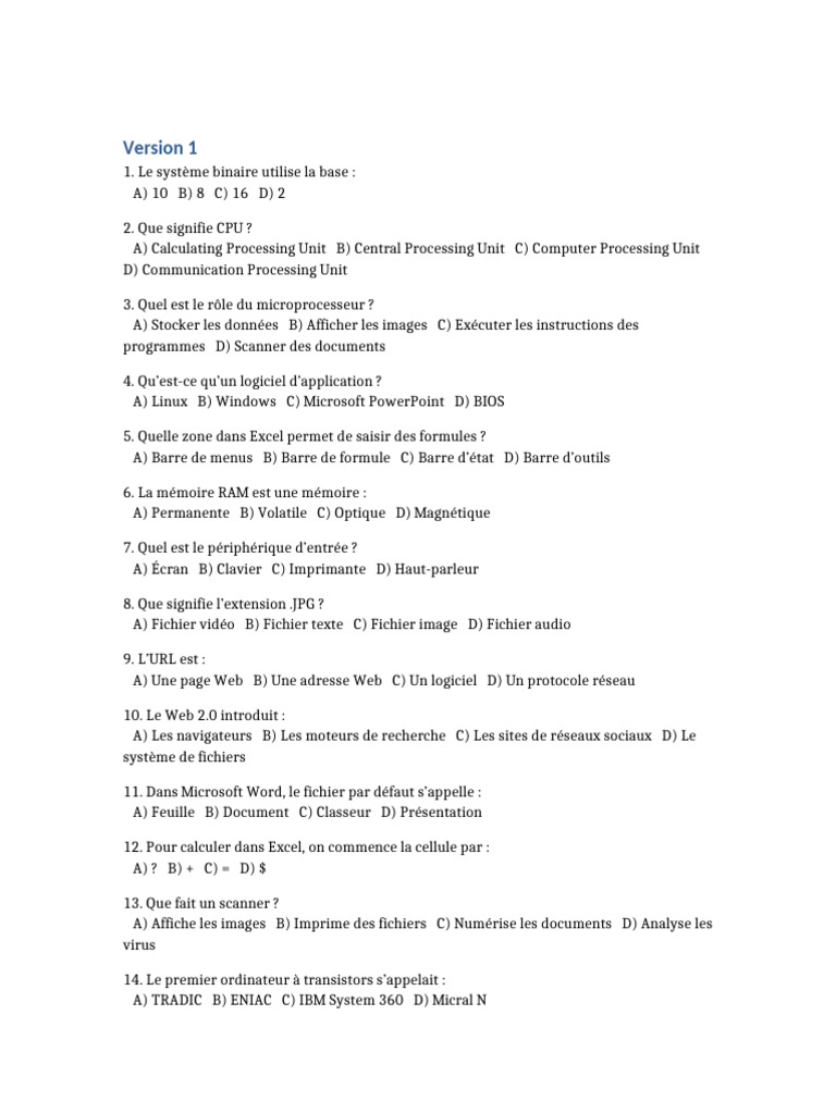 Quiz Informatique : Questions et Réponses | PDF | Internet | Internet ...
