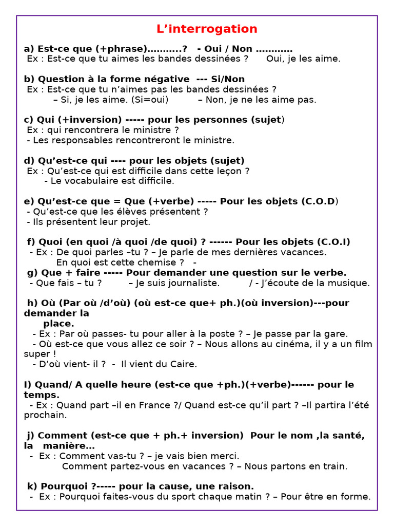 Questions et réponses en français | PDF | Question | Échecs