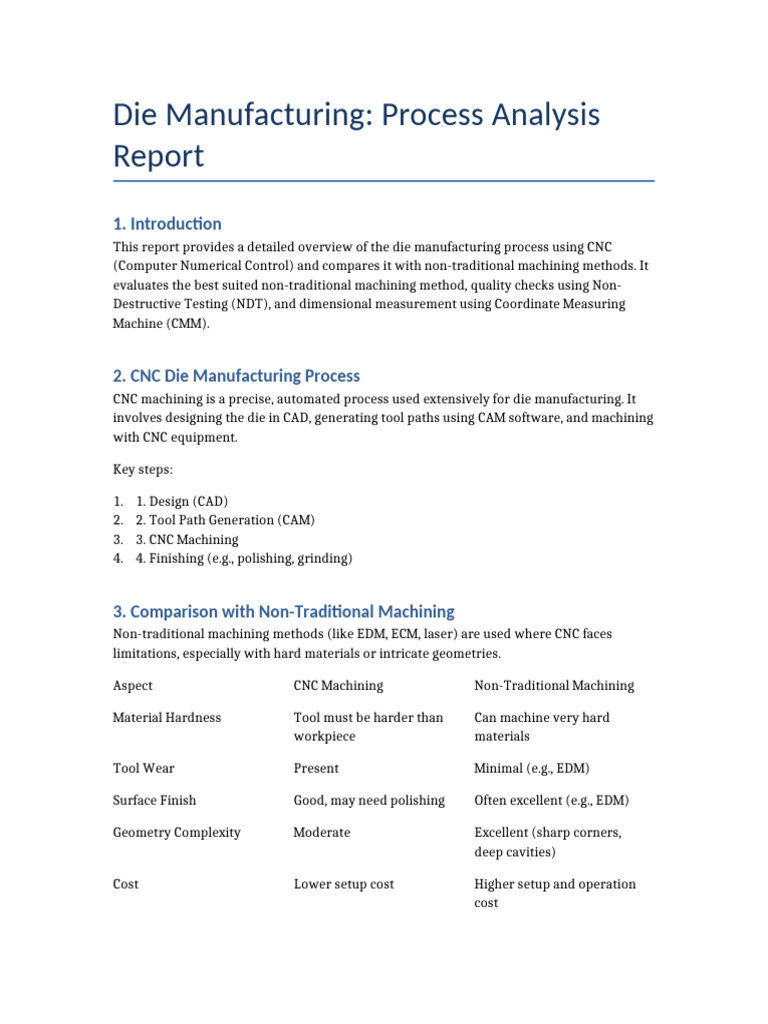CNC vs Non-Traditional Die Manufacturing | PDF | Machining ...