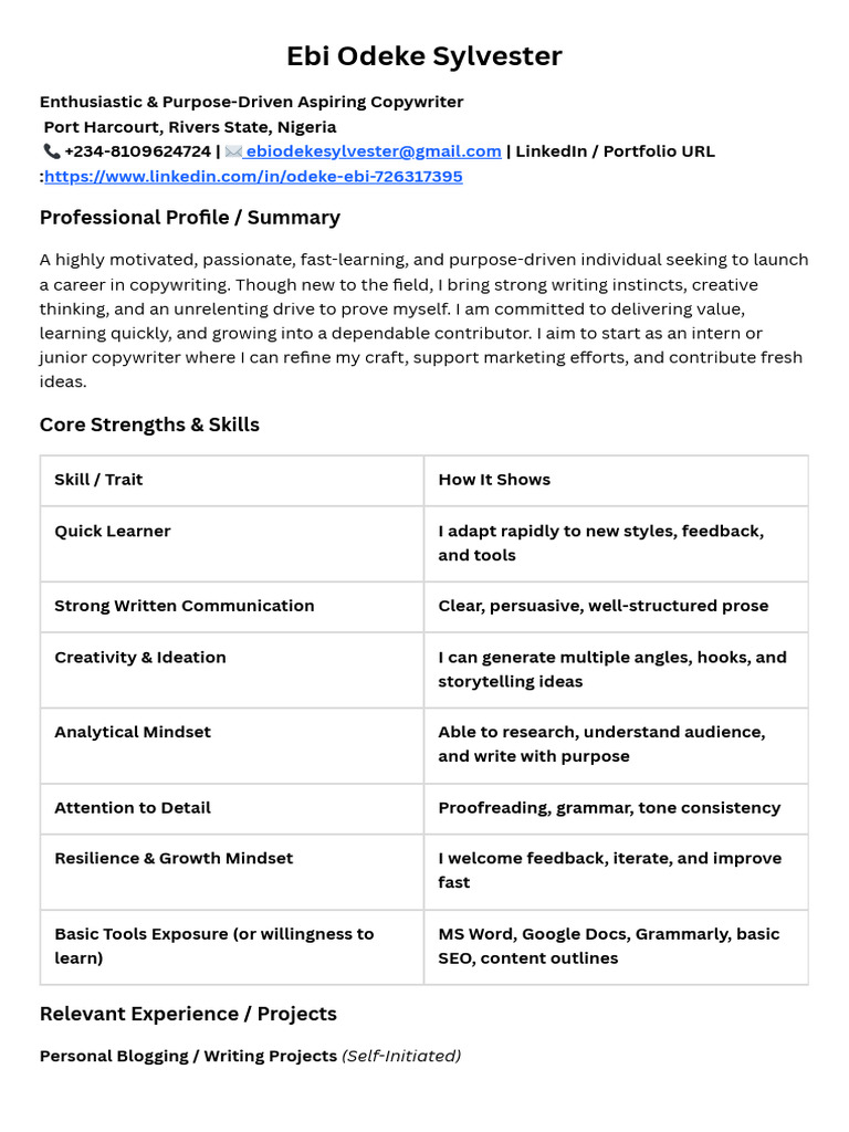 COPYWRITE CV | PDF | Copywriting | Cognition