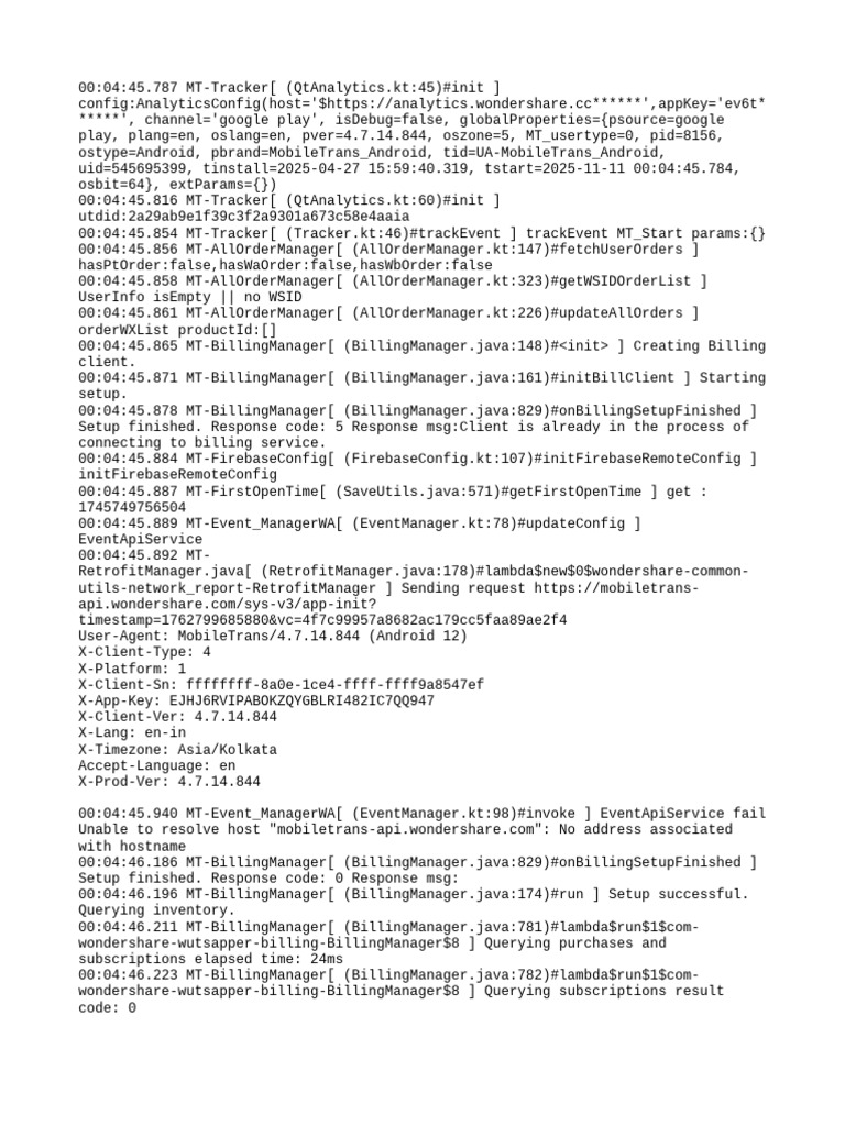 MobileTrans Android Billing Log | PDF | Computing | Software