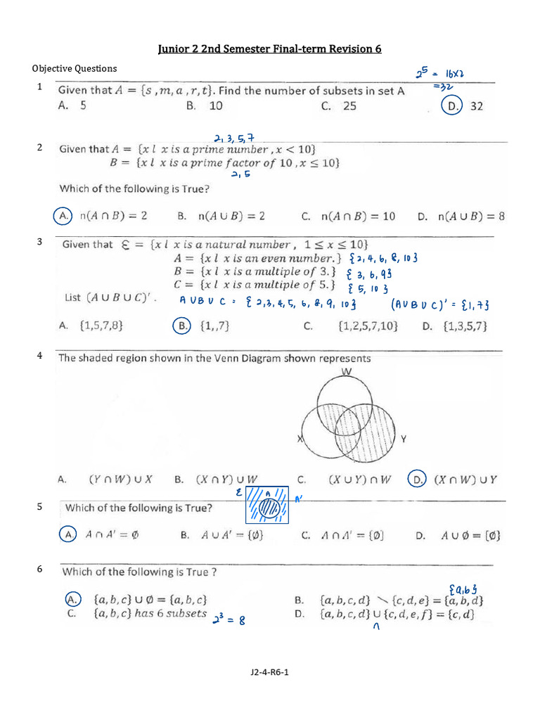 Junior 2 2nd Semester Final-Term Revision 6: Objective Questions 1 ...