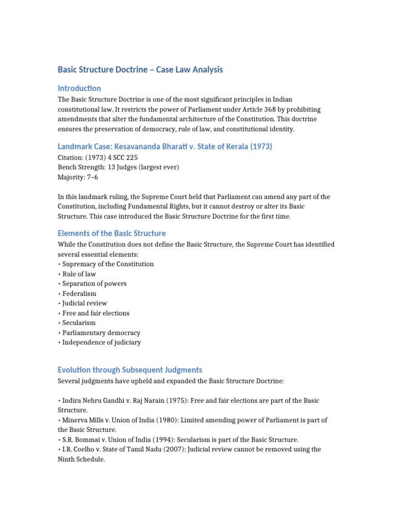 Basic Structure Doctrine in Indian Law | PDF