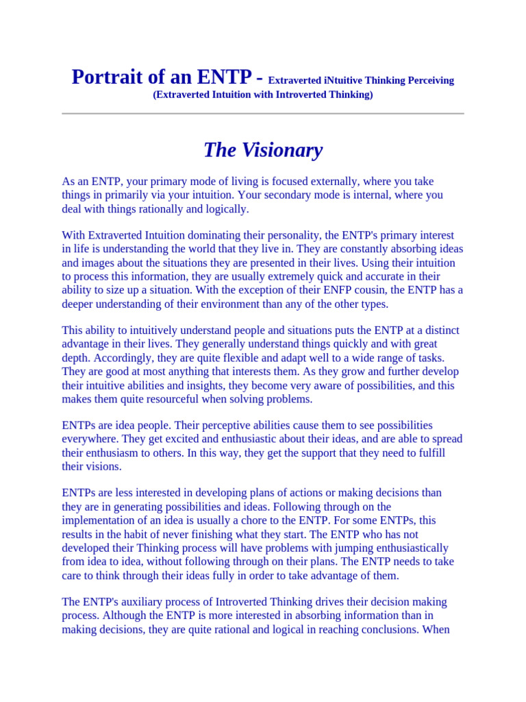 Mbti - Entp | PDF | Thought | Intuition