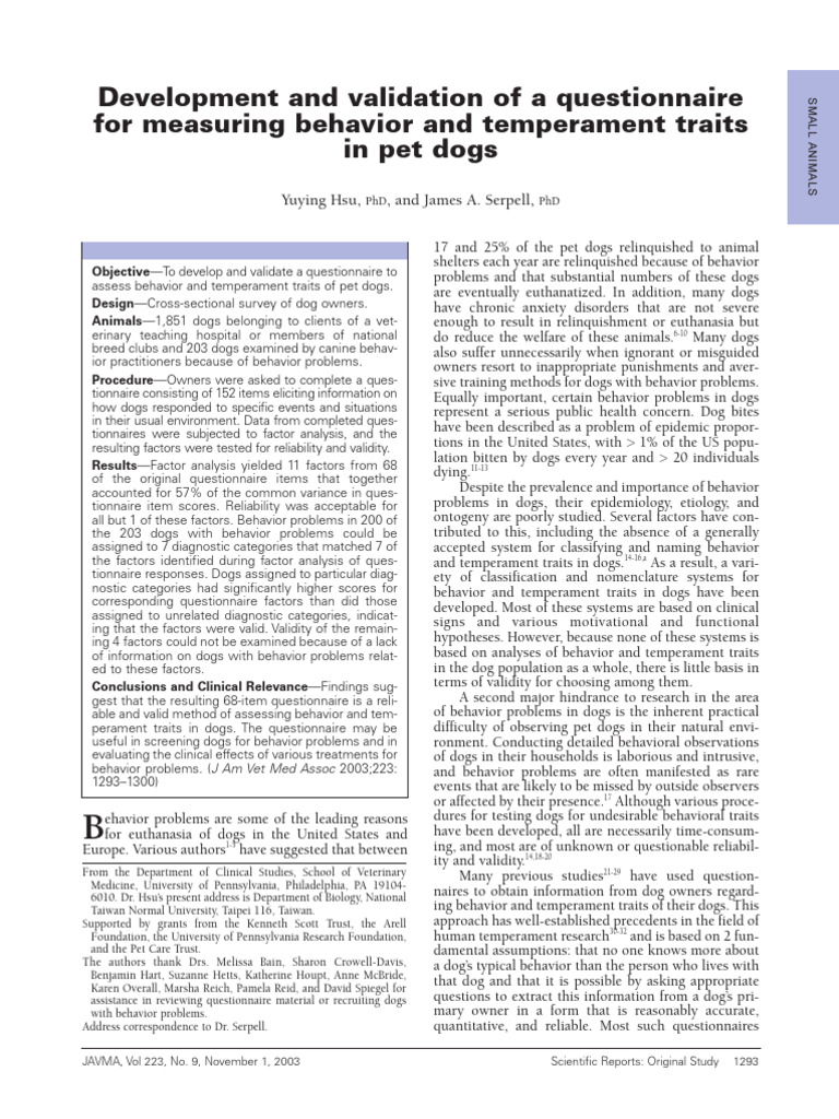Dog Behavior and Temperament Questionnaire | PDF | Dogs | Dog Breeds