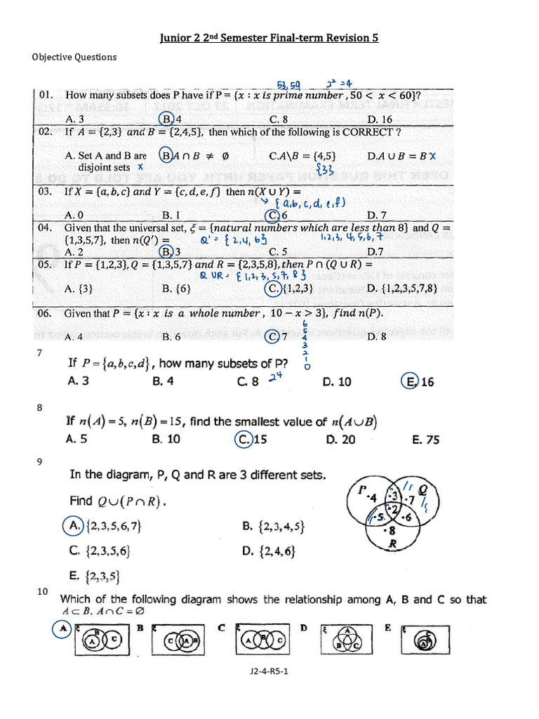 Junior 2 2 Semester Final-Term Revision 5: Objective Questions | PDF ...