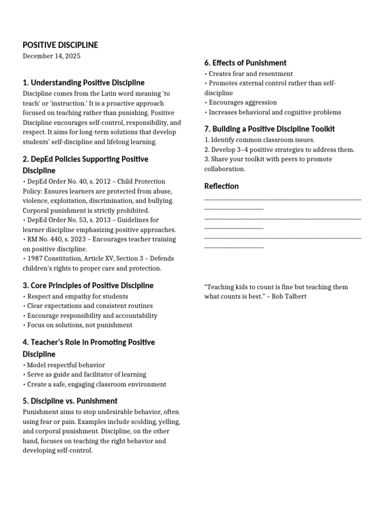 Positive Discipline Pamphlet | PDF | Disciplines | Learning