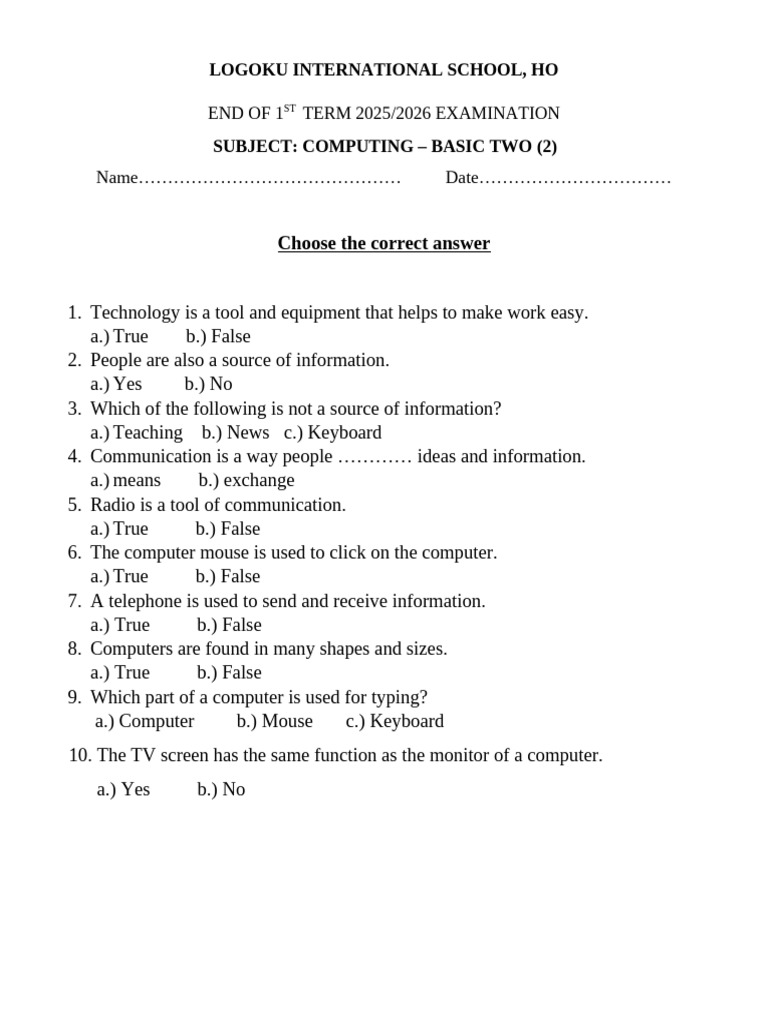 Basic Two Computing Exam Questions | PDF