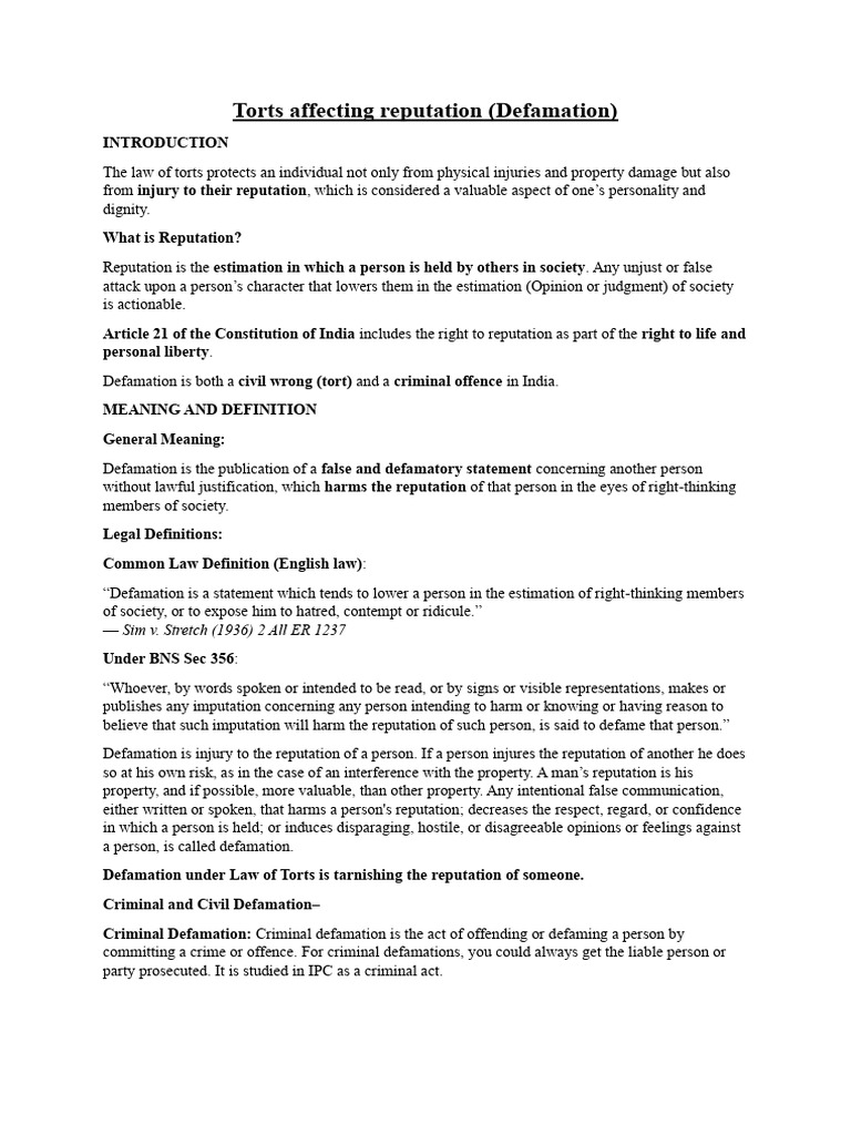 Understanding Defamation in Law | PDF | Defamation | Damages