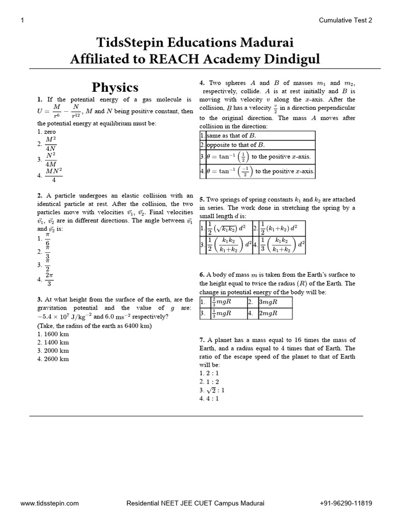 Physics Cumulative Test Questions | PDF | Rotation Around A Fixed Axis ...