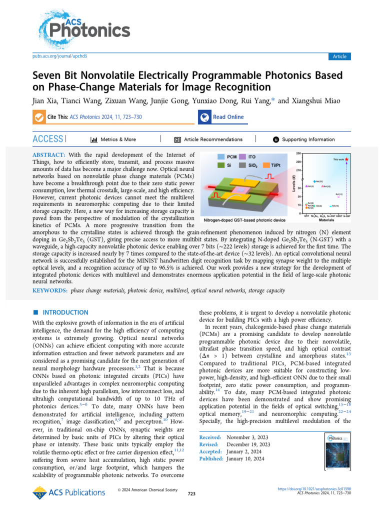 7-Bit Nonvolatile Photonic Storage Device | PDF | Photonics | Applied ...