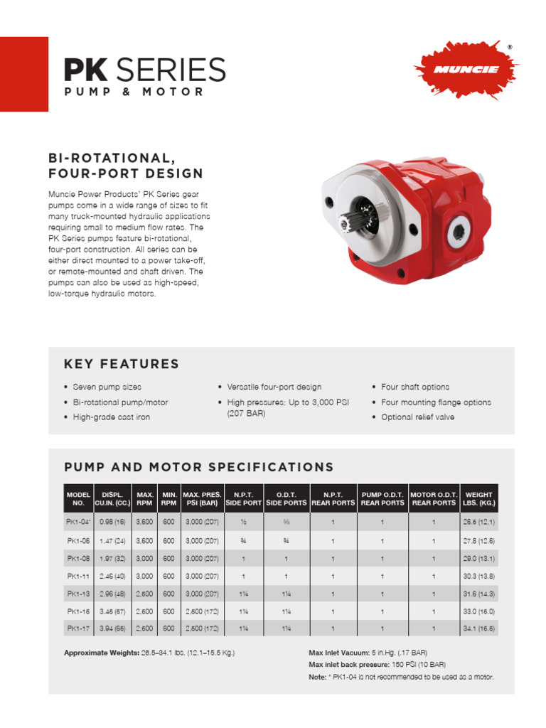 Muncie PK Series Hydraulic Pumps | PDF | Pump | Mechanical Engineering