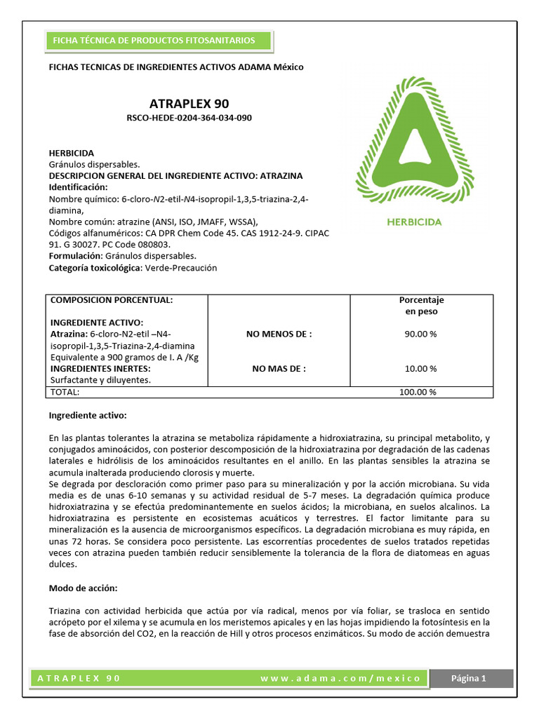 Ficha Técnica Herbicida ATRAPLEX 90 | PDF | Pesticida | Agua