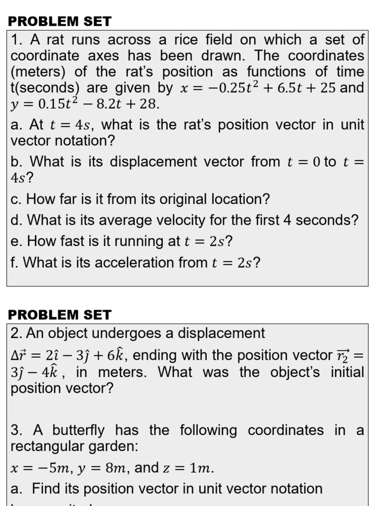 Problem Set Kinematics 2d 3d | PDF