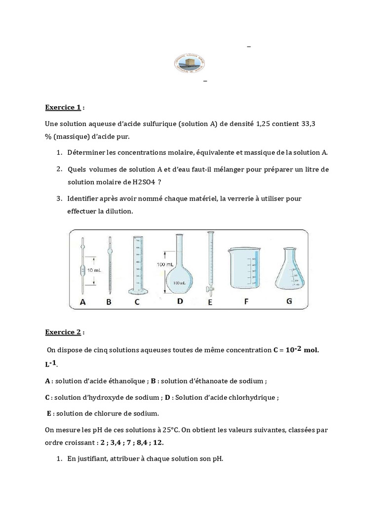 Exercices de Chimie des Solutions 2024 | PDF