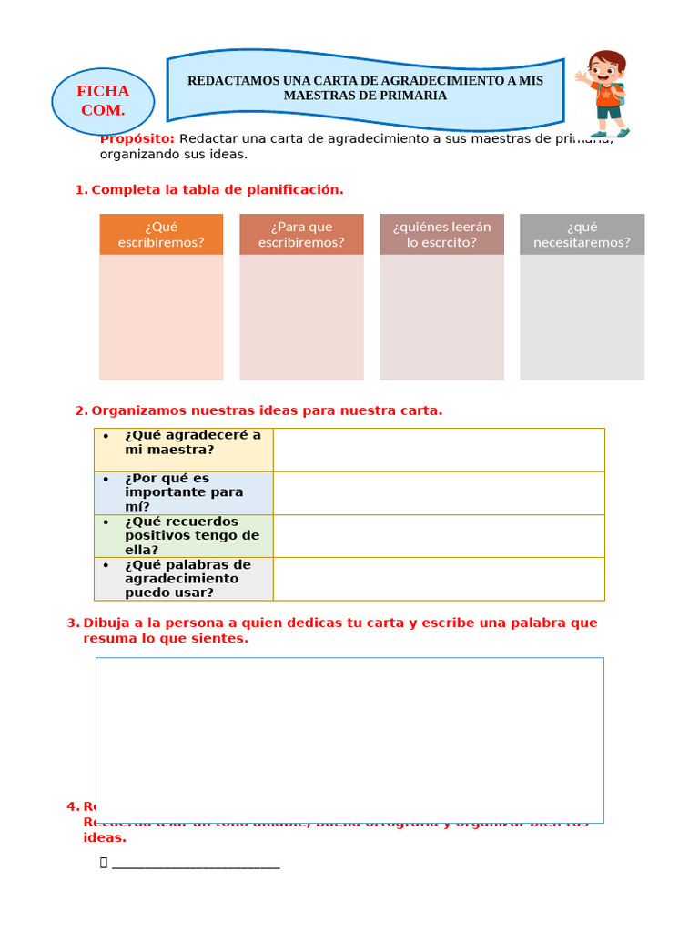 Ficha Comu Lun 10 Carta de Agradecimiento A Mis Maestras de Primaria | PDF