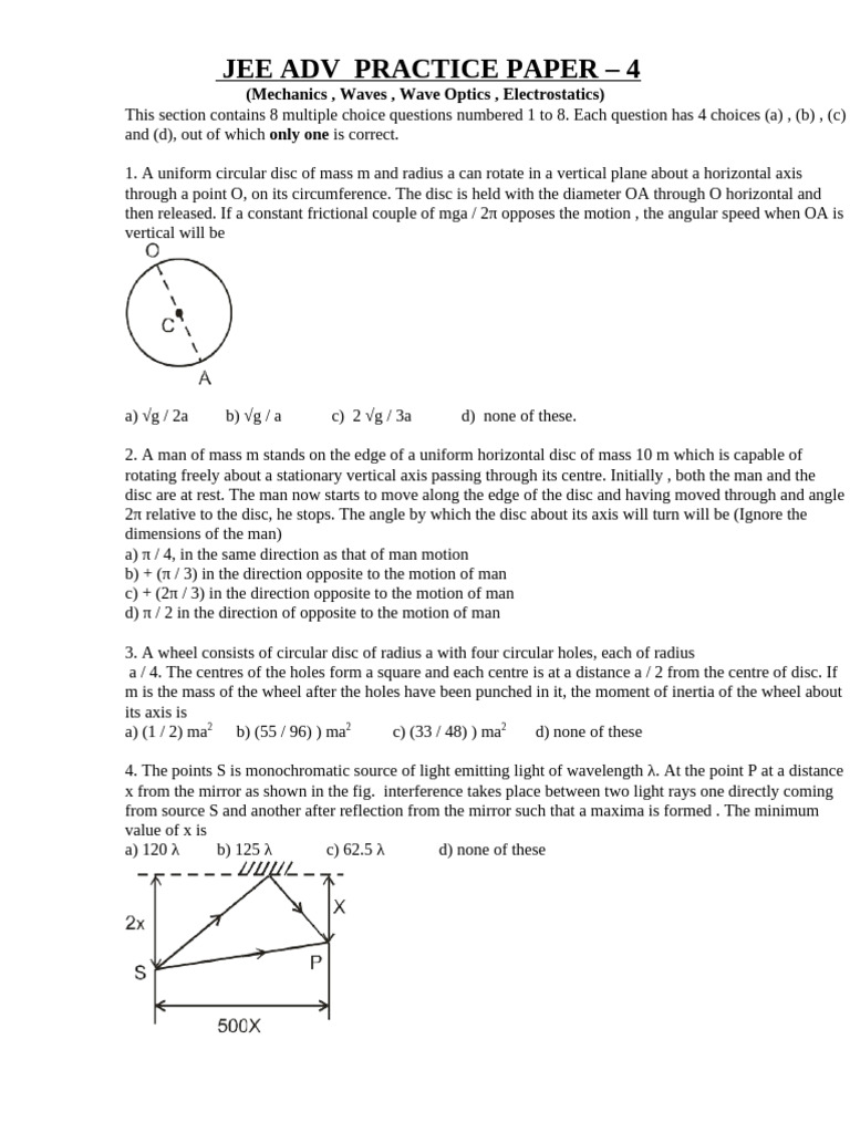 JEE Advanced Practice Paper 4: Mechanics & Waves | PDF | Rotation ...