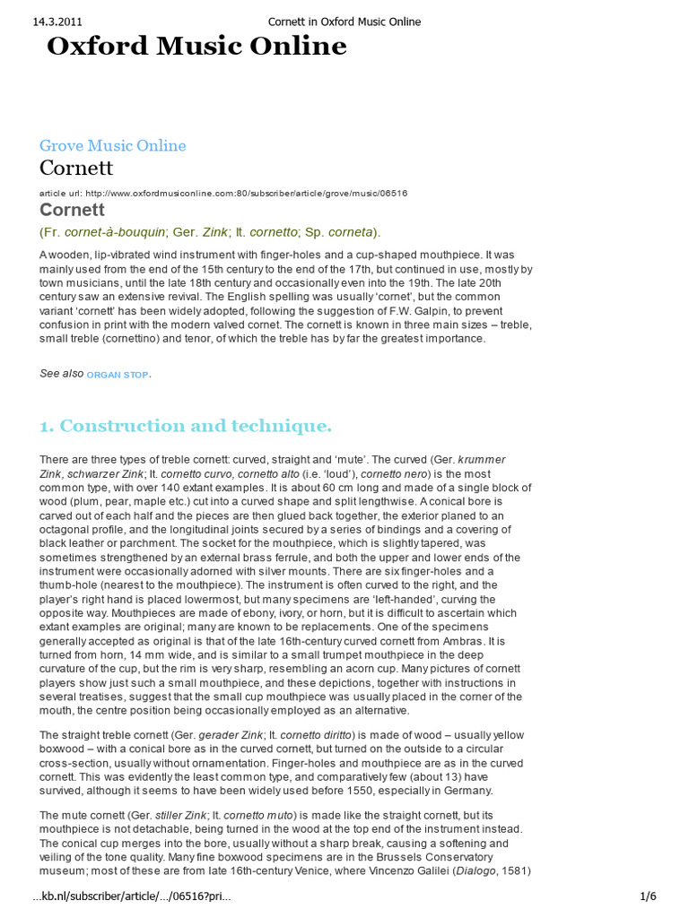 Cornett | PDF | Music Production | Elementary Organology