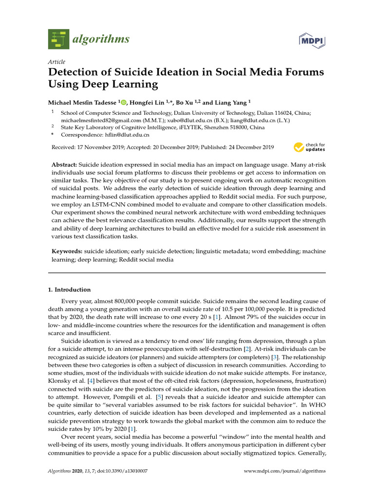 Deep Learning for Suicide Ideation Detection | PDF | Support Vector ...