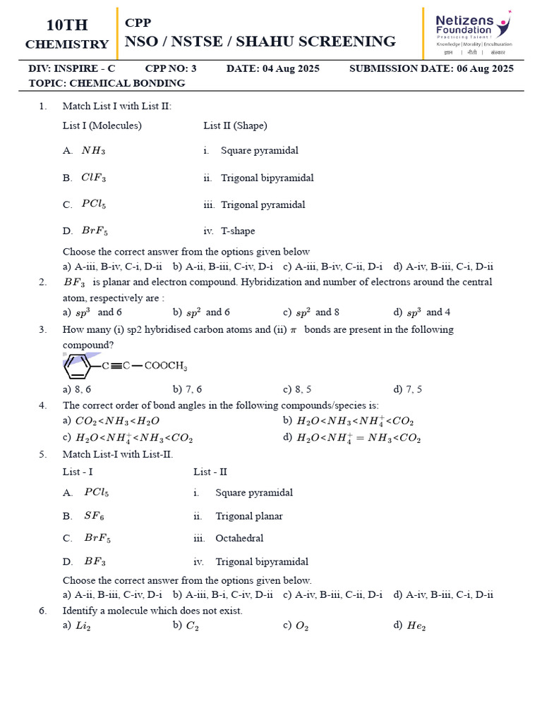 N1 10TH Inspire C CPP 03 | PDF | Atomic Physics | Chemical Substances
