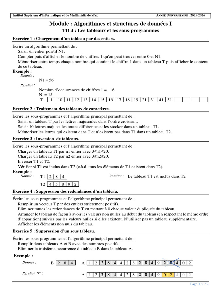 Algorithmes sur tableaux et matrices | PDF | Matrice (Mathématiques ...