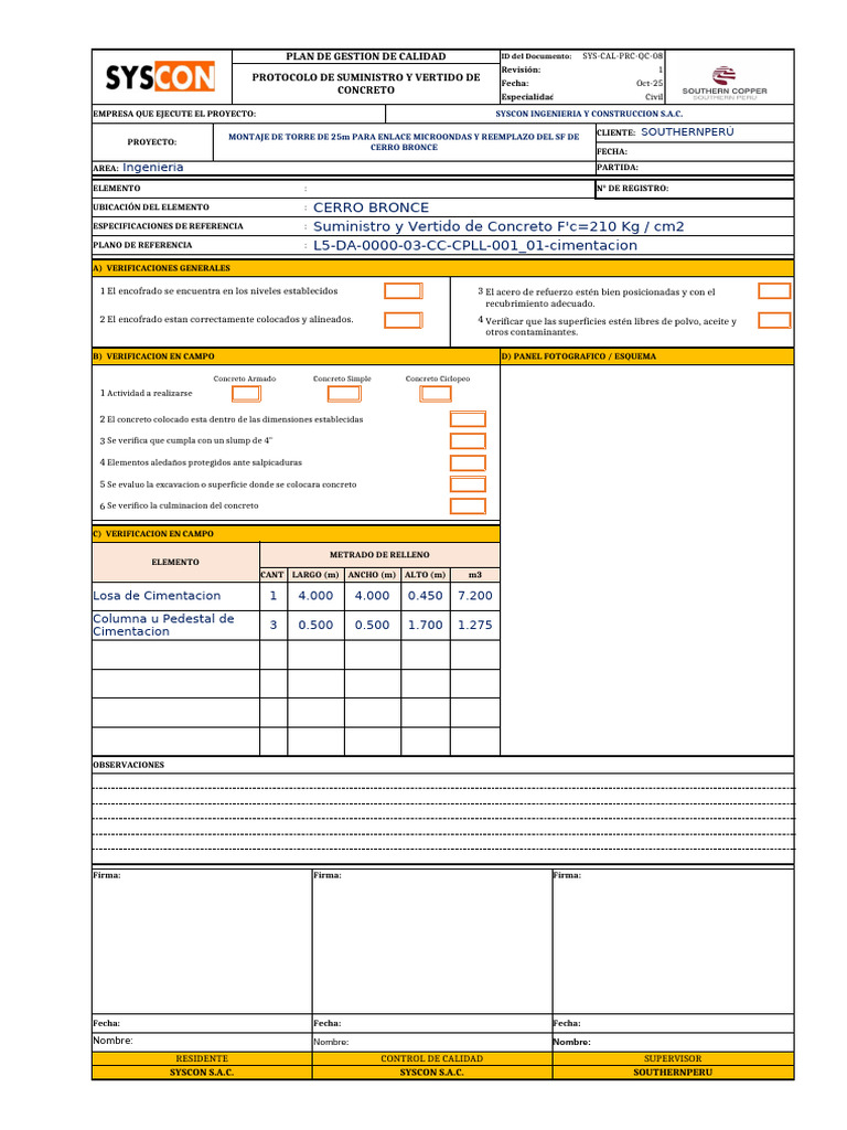 Plan de Gestión de Calidad en Concreto | PDF | Hormigón | Materiales