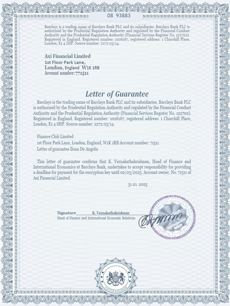Barclays Letter of Guarantee Details | PDF
