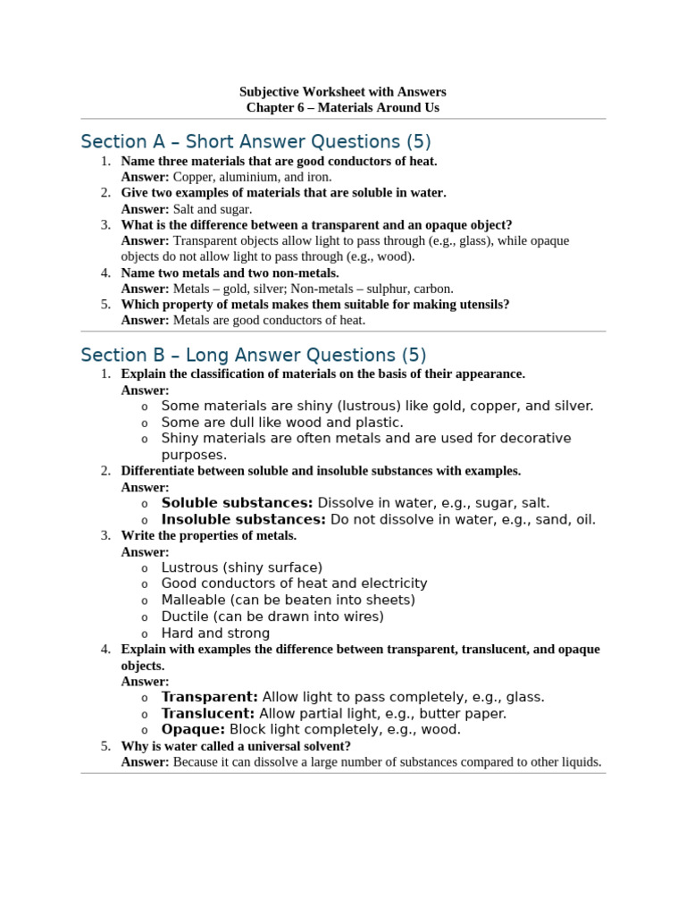 Understanding Materials: Properties & Examples | PDF | Solubility | Metals
