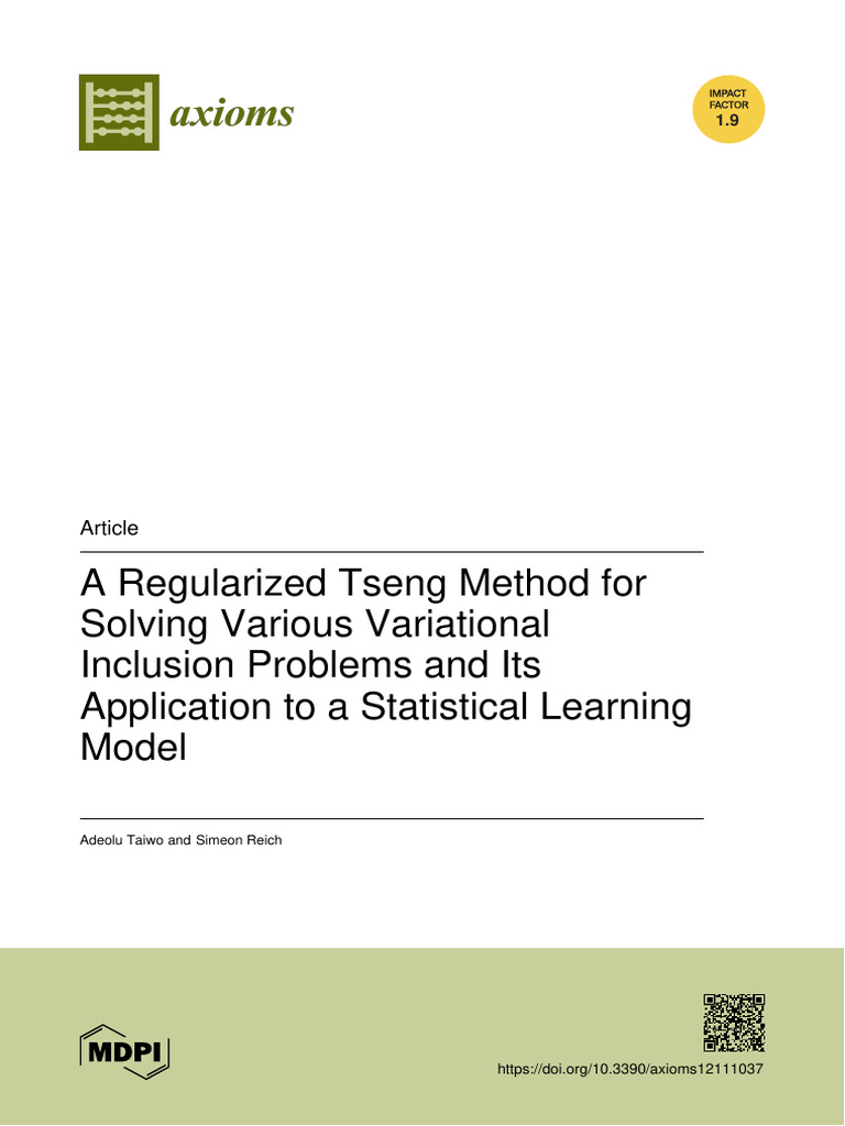 Regularized Tseng Method for Variational Inclusions | PDF | Machine ...