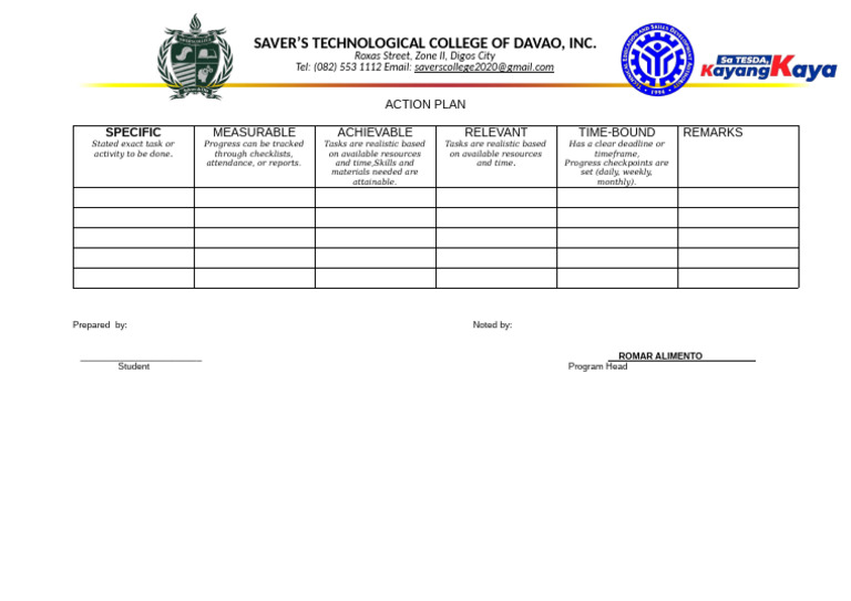 Action Plan Template for College Projects | PDF