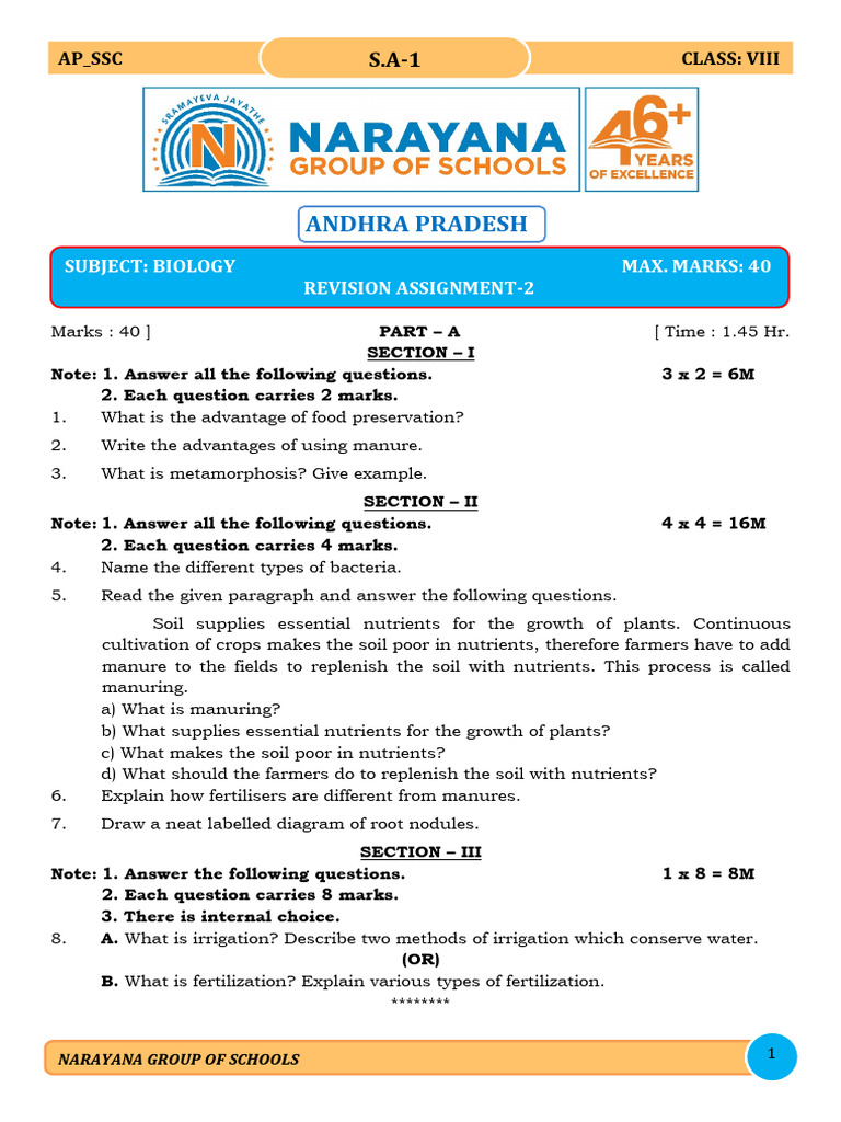 Class VIII Biology Revision Assignment | PDF | Fertilizer | Soil