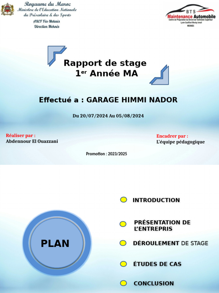 Rapport de stage au Garage Himmi Nador | PDF | Véhicules | Véhicule ...