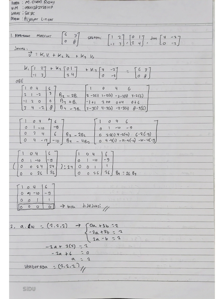 M. Elvan Rizky 09011282429107 SK3C Aljabar | PDF