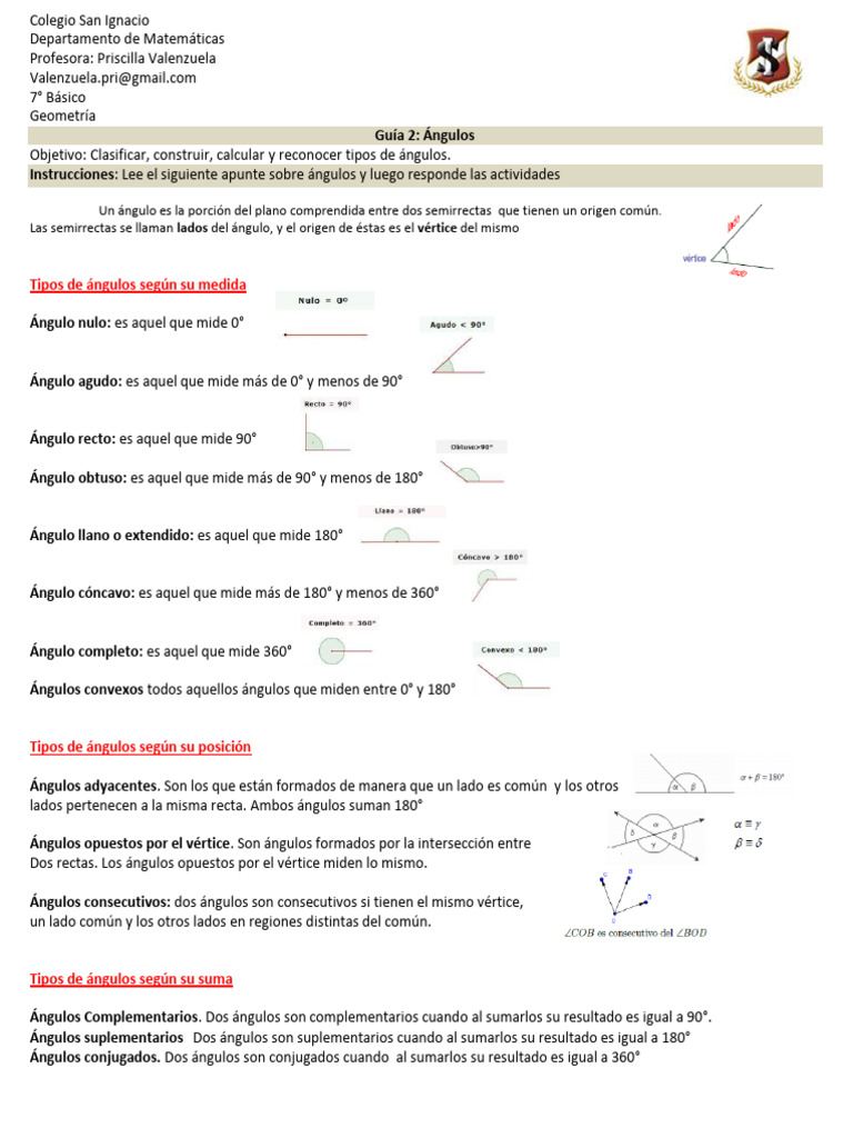 Guía de Ángulos para 7° Básico | PDF | Ángulo | Trigonometría