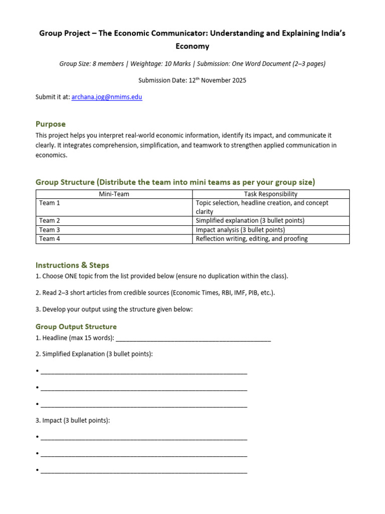 India’s Economy: Group Project Guide | PDF | Economies | Macroeconomics