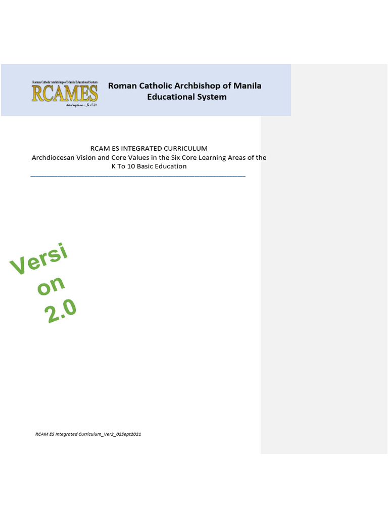 RCAM ES Integrated Curriculum Guide | PDF | Jesus | Curriculum