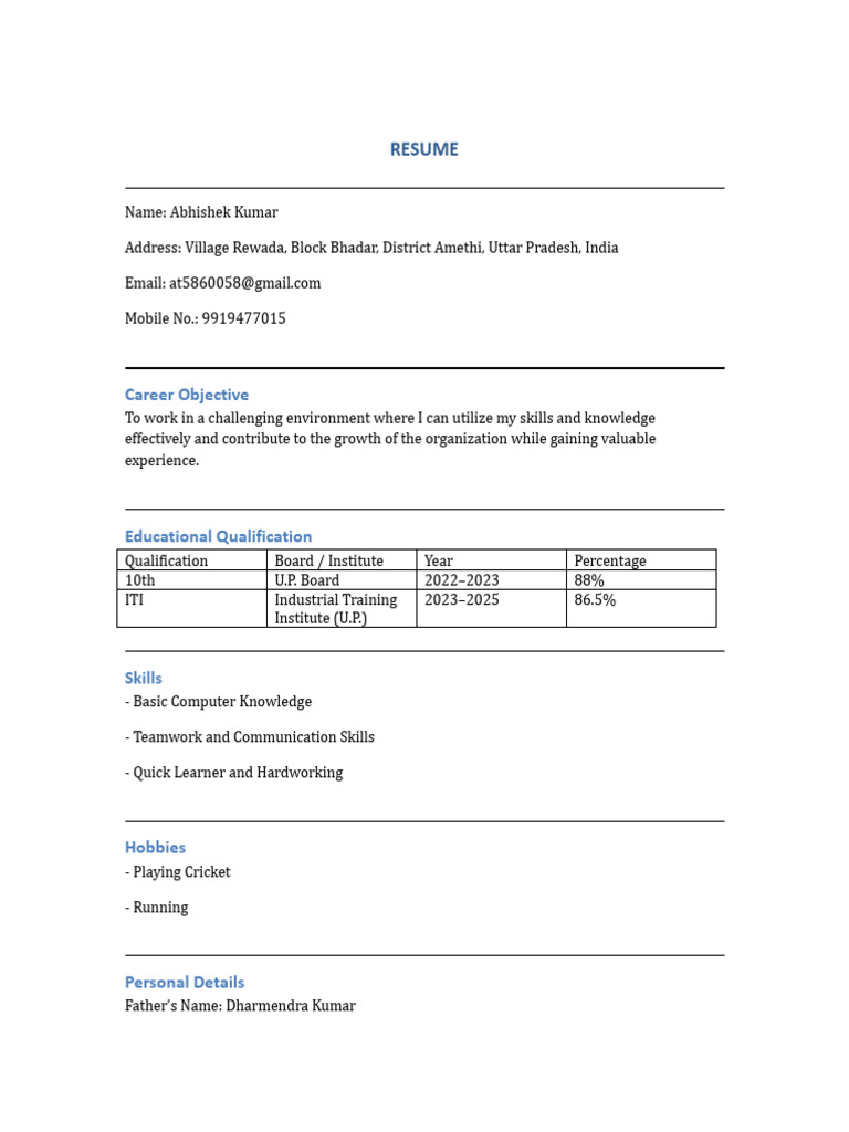 Abhishek Kumar Resume Summary | PDF