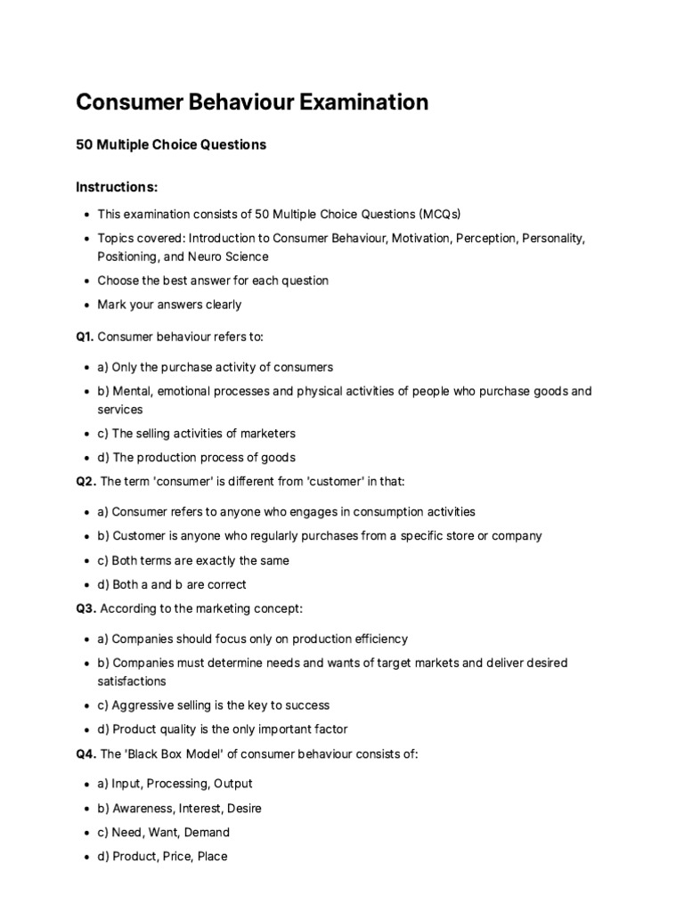 Consumer Behaviour Mcqs | PDF | Perception | Consumer Behaviour