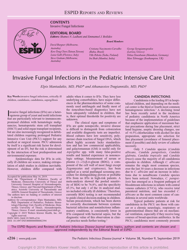 Invasive Fungal Infections in PICU | PDF | Candida (Fungus) | Sepsis