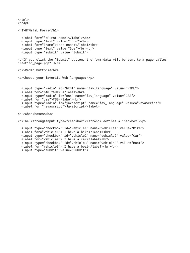 HTML Form Elements Guide | PDF